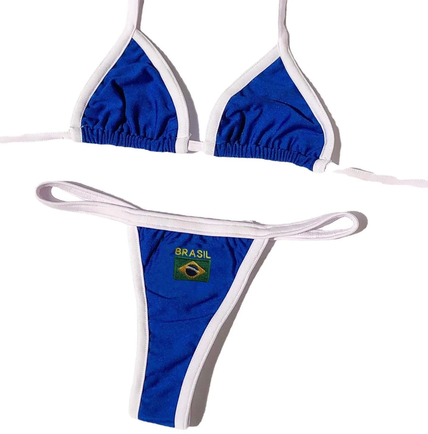 Women's yellow polyester bikini set with T-back bra and short-style bottoms.