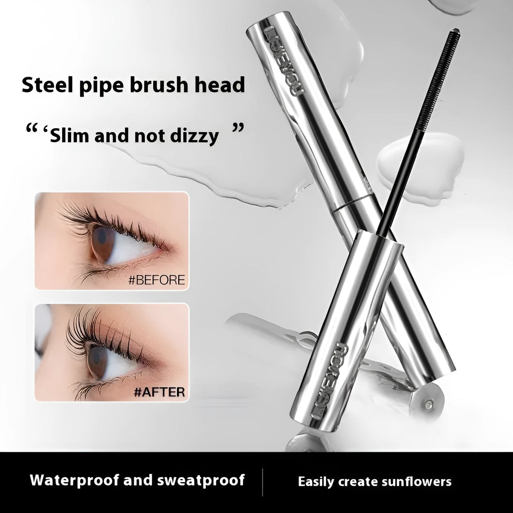 Steel tube waterproof mascara in black and brown with optional eyelash curler