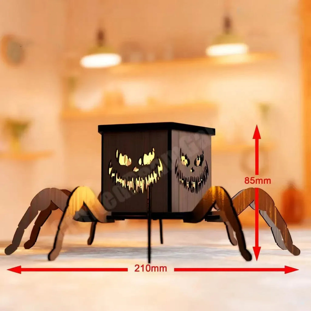 Halloween spider design wooden mini lantern candlestick decoration measuring 21cm tall