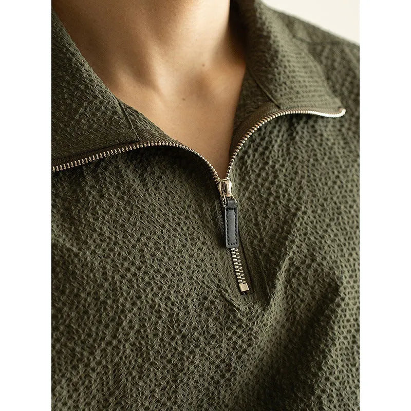 Men's cedar green loose fit short sleeve shirt made from quick-drying polyester fabric