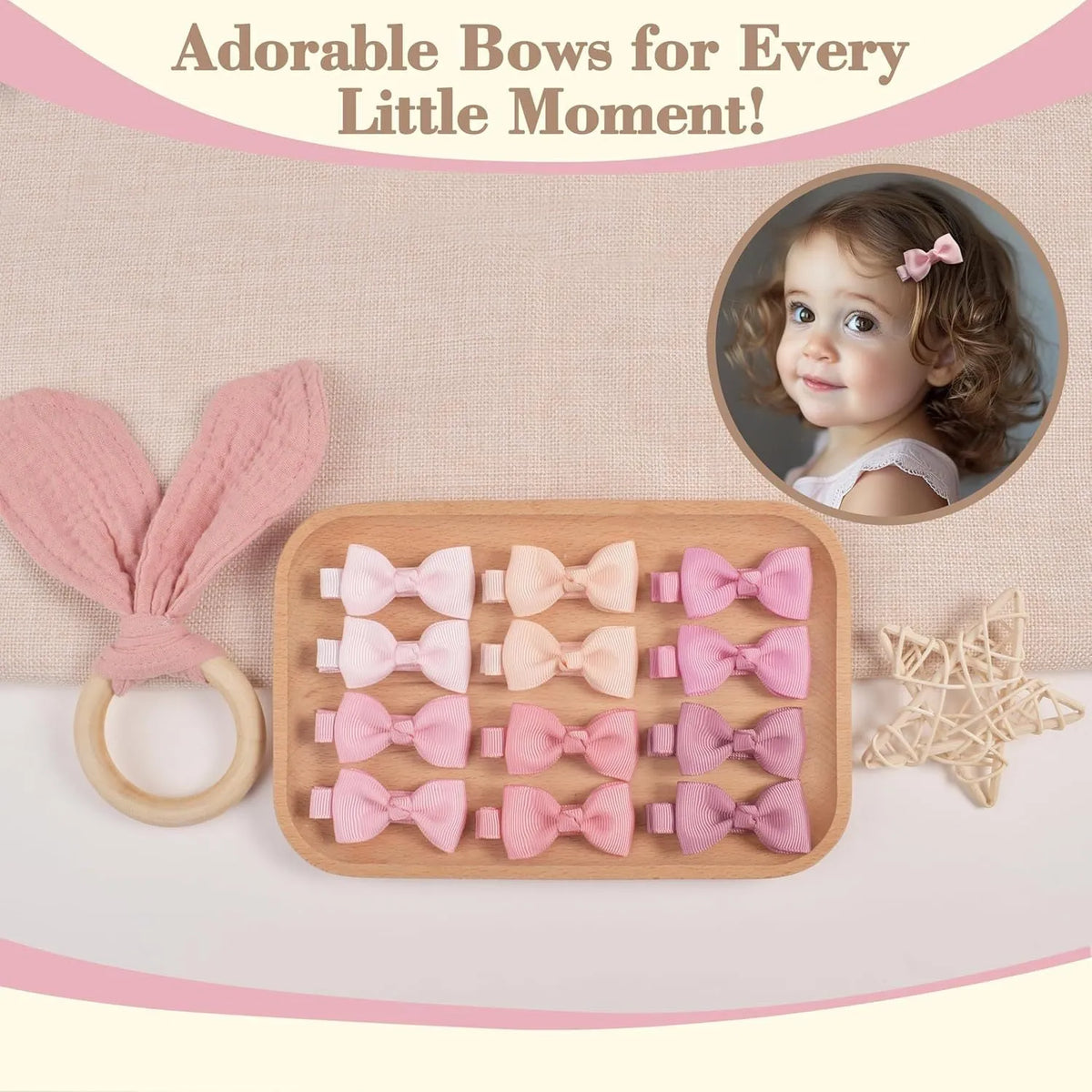 Set of pastel coloured, fully lined no-slip hair clips and bows for baby girls and toddlers.