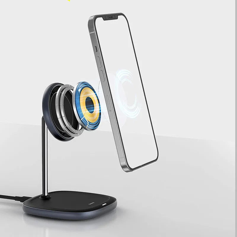 Apple magnetic wireless charging stand for iPhone 12 series in black colour with Type-C cable