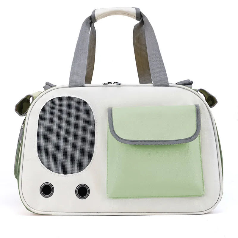 Large foldable single shoulder pet carrier bag in canvas material.