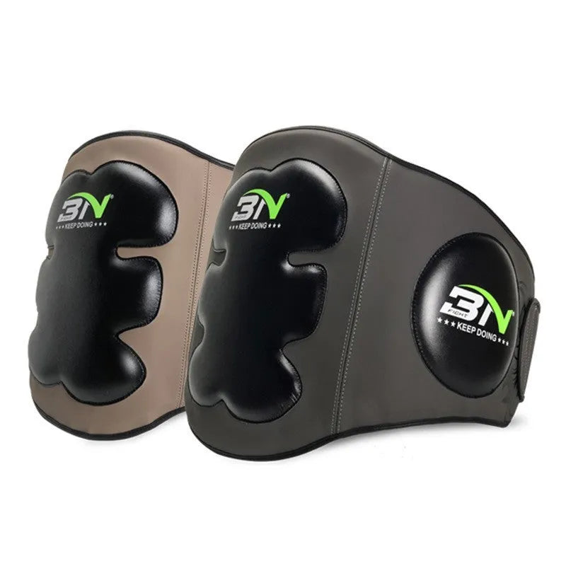 Dark grey Sanda boxing waist protection target with thickened guard for martial arts training.