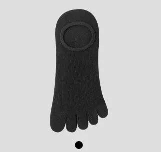 Modal five-finger ultra-thin boat socks in solid colours: white, khaki, light grey, dark grey, and black.