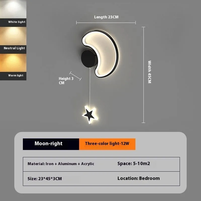 White cloud and five-pointed star children's wall mounted LED night light with three colour settings.