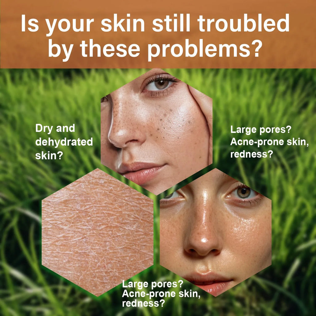 Seven-piece facial care kit with products for cleansing, moisturising, and protection