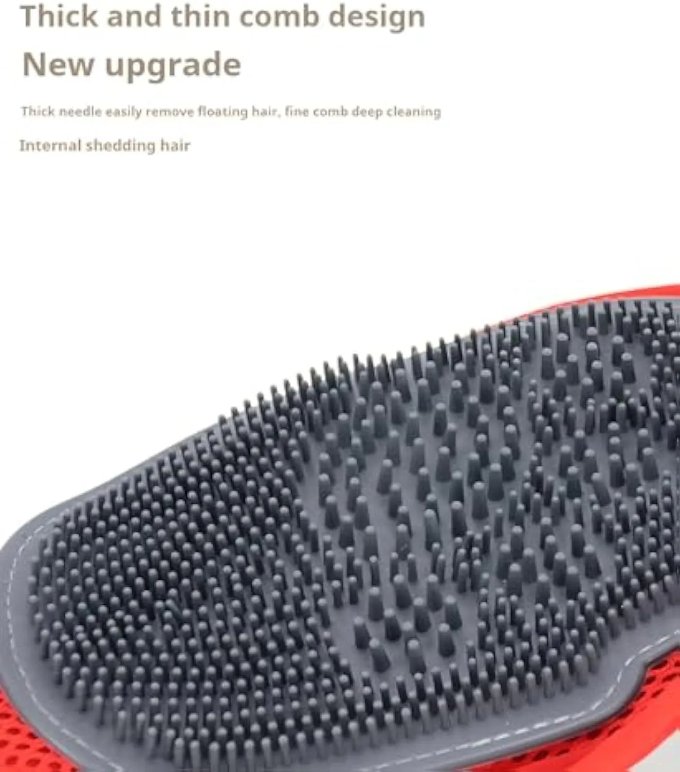 Red pet bathing glove with integrated cleaning brush showing adjustable design for left or right hand use