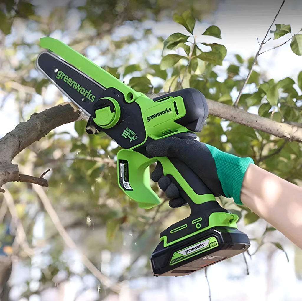6-inch cordless mini electric chainsaw with 24V lithium battery and 6-inch guide plate