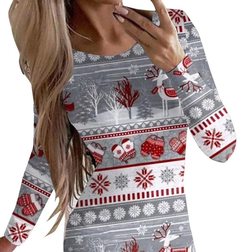 Women's Christmas printed polyester narrow dress with animal pattern design in floral colours