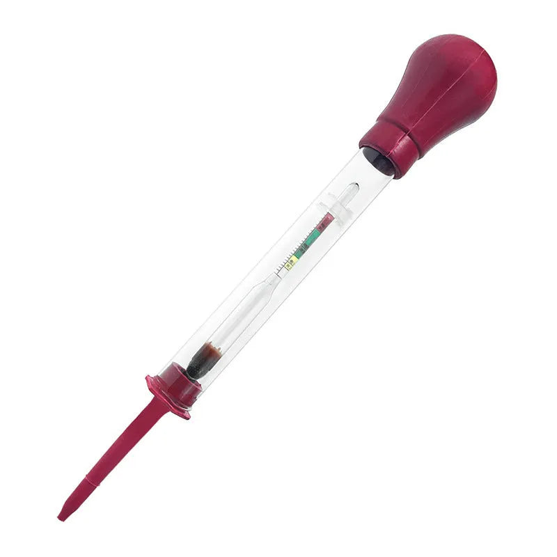 Glass battery electrolyte hydrometer with suction bulb for automotive testing