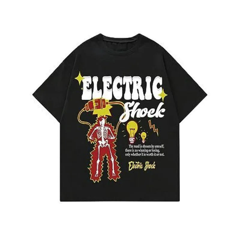 Printed men's short sleeve sports T-shirt with digital pattern design on polyester fabric.