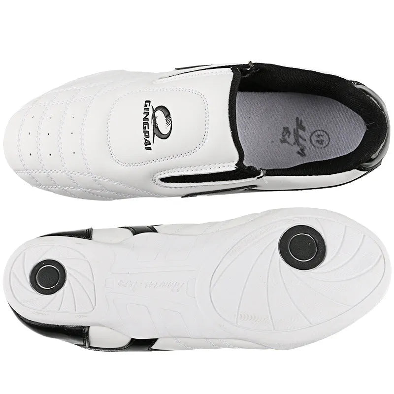 Black and white children's PU martial arts training shoes for Sanda and Taekwondo