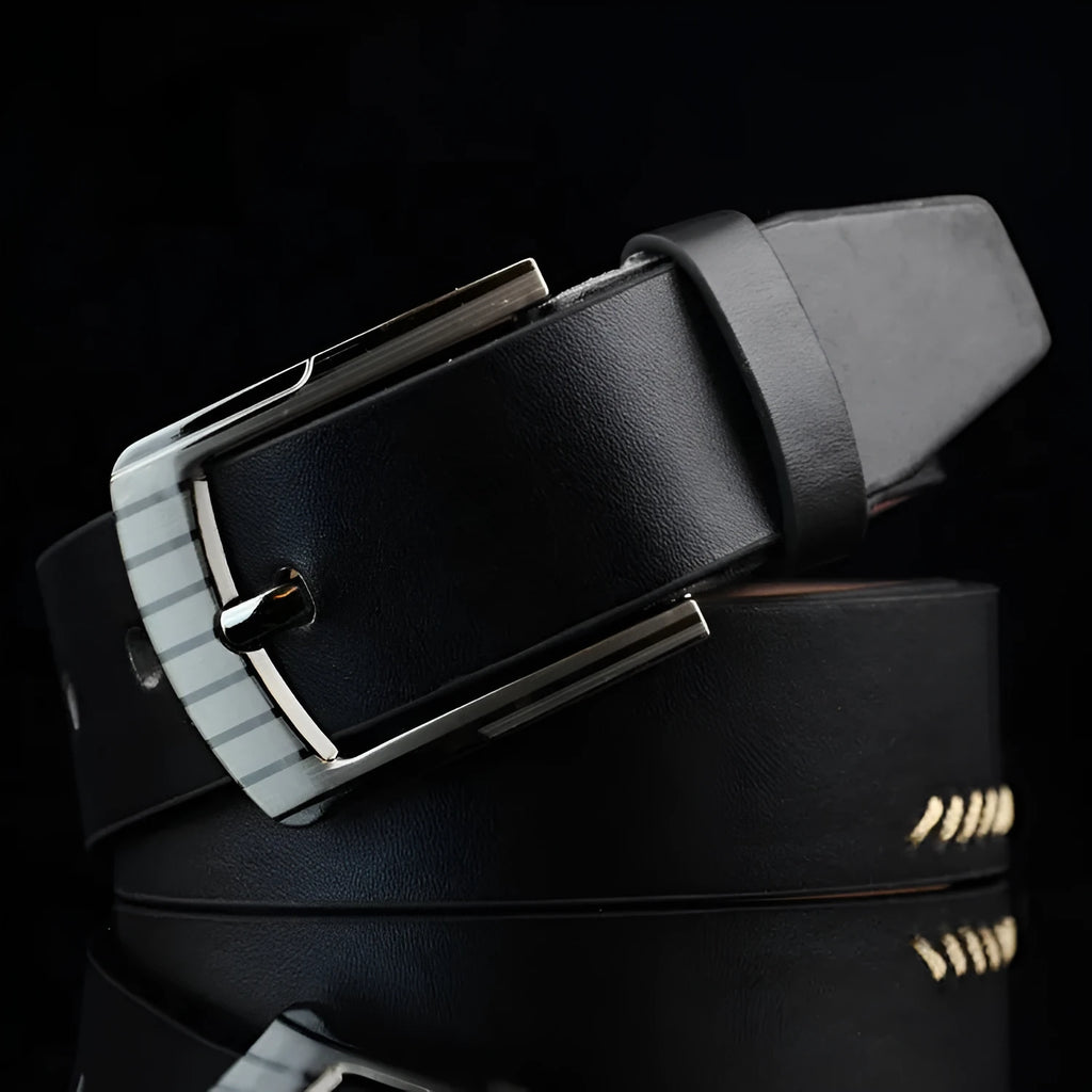 Men's retro style belt with pin buckle in black, brown, or white colours