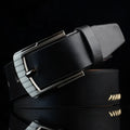 Men's retro style belt with pin buckle in black, brown, or white colours
