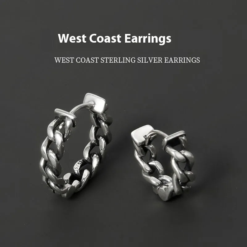 Copper geometric men's earrings in hip hop style showing 10mm and 14mm diameter options
