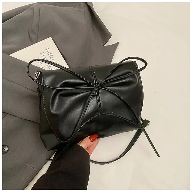 Women's large capacity horizontal square underarm bag in black PU with sandwich pocket and crossbody strap