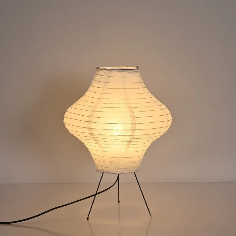 Japanese style cylindrical table lamp with Xuan paper shade and three-colour lighting option