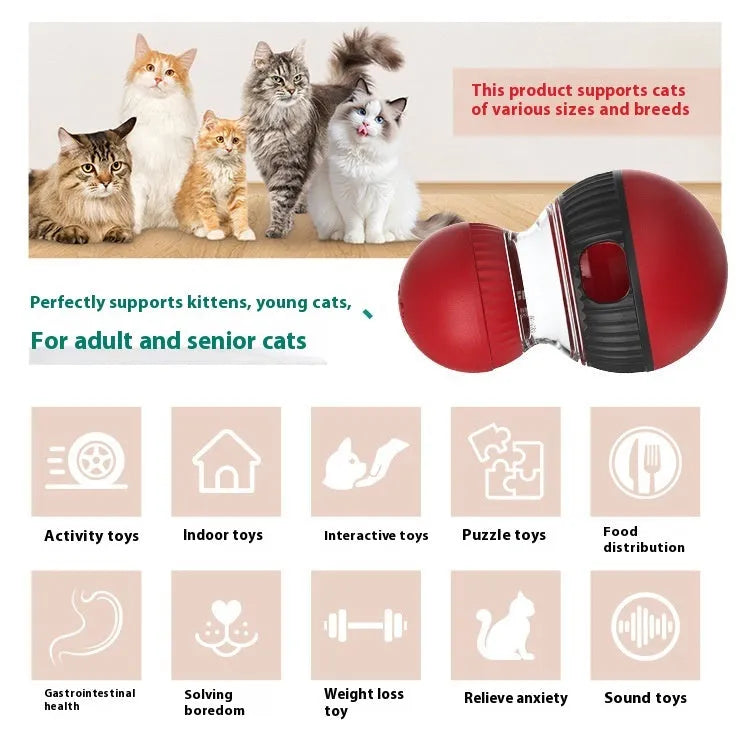 Plastic rotating cat toy ball with sound mechanism and treat dispensing hole measuring 155mm