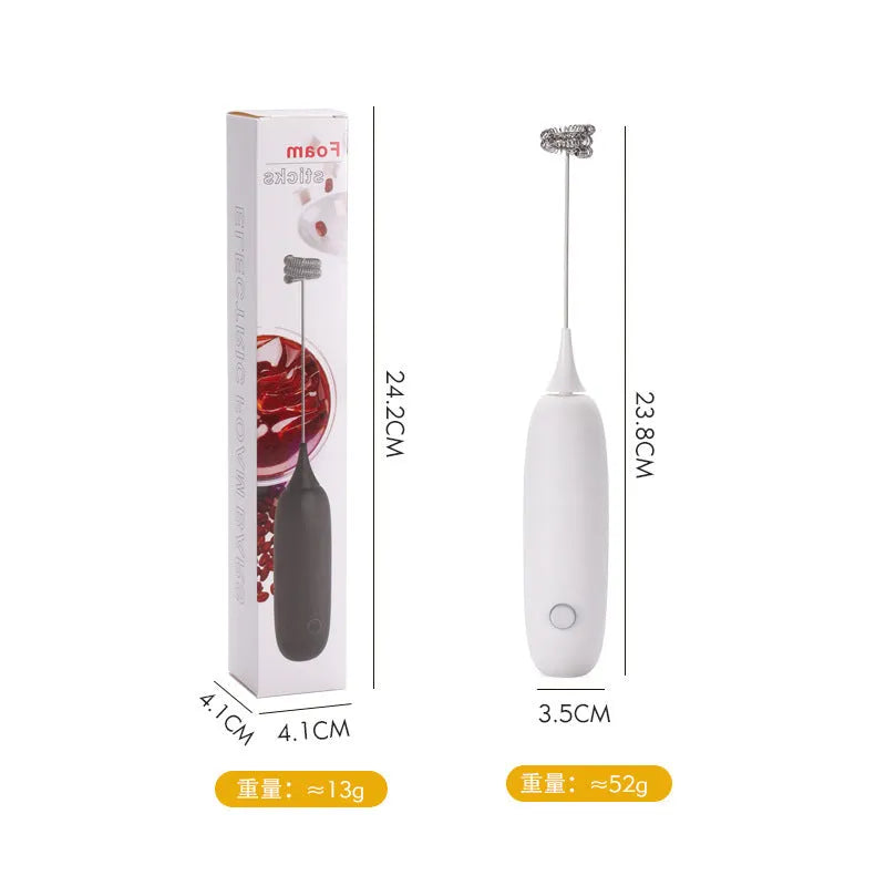 Hand-held electric milk frother blender in black or white colour with modern simplicity design