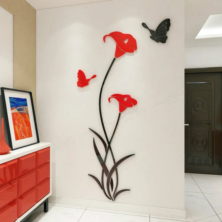 Lily 3D stereo acrylic wall sticker showing dimensional floral design in metallic gold colour