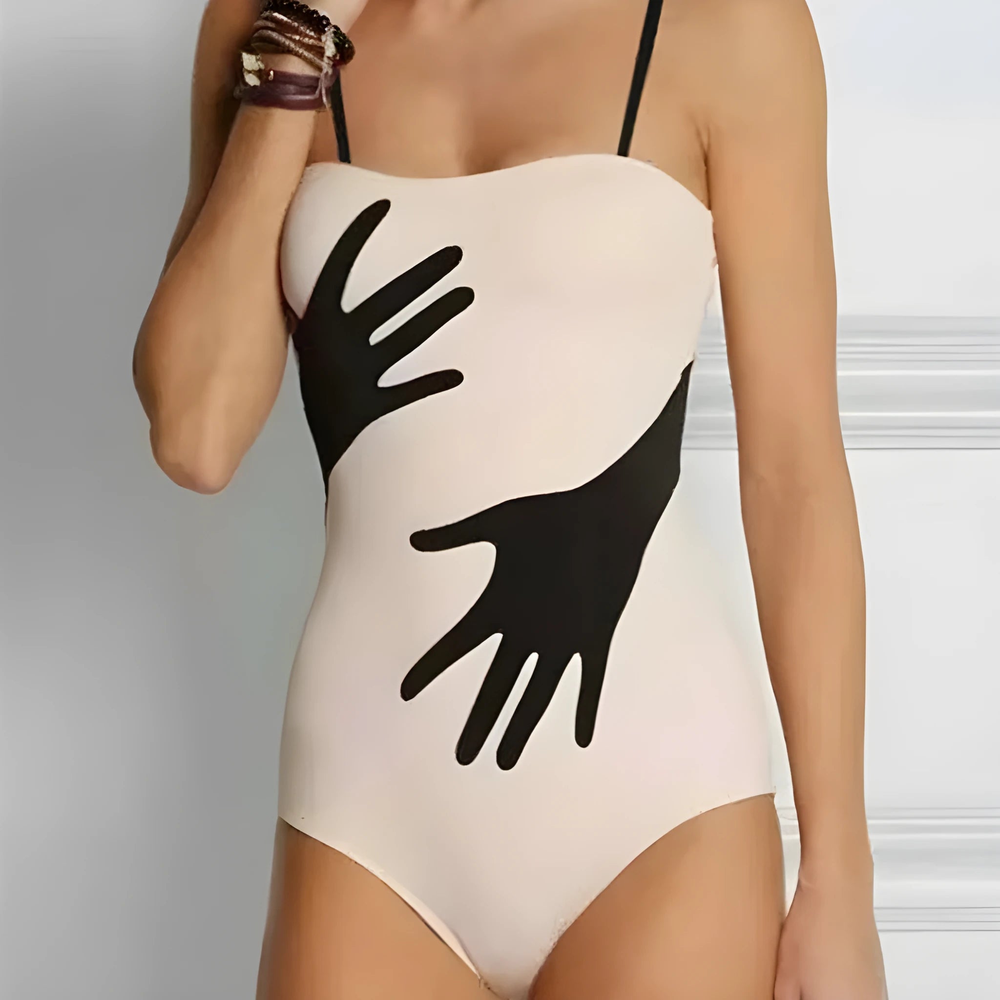 Women's one-piece bikini swimsuit with gauze skirt overlay in polyester fabric