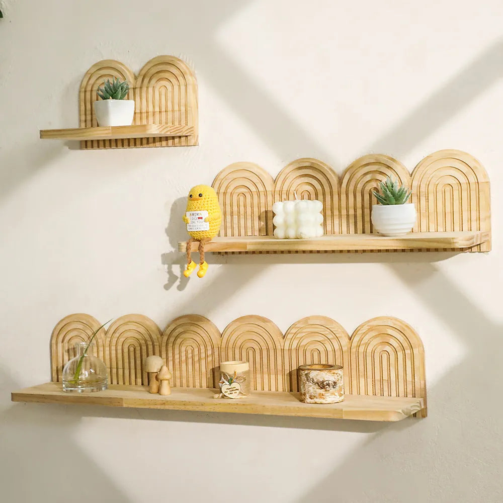 Solid wood wall-mounted flower pot storage rack with multiple shelf layers for plant display