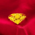 Gold electroplated brass ring with open diamond flower geometric design and textured elements for women
