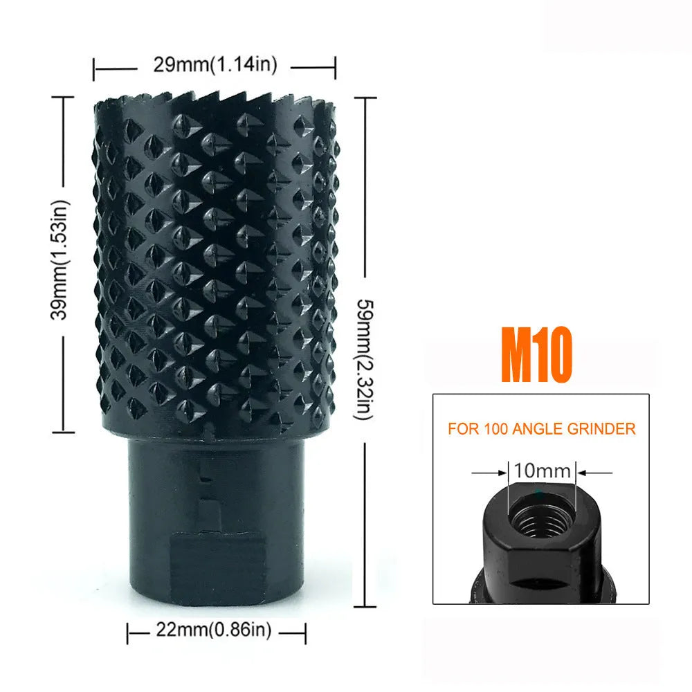 Angle grinder grinding head with spherical design and M10 M14 thread adaptors for woodworking