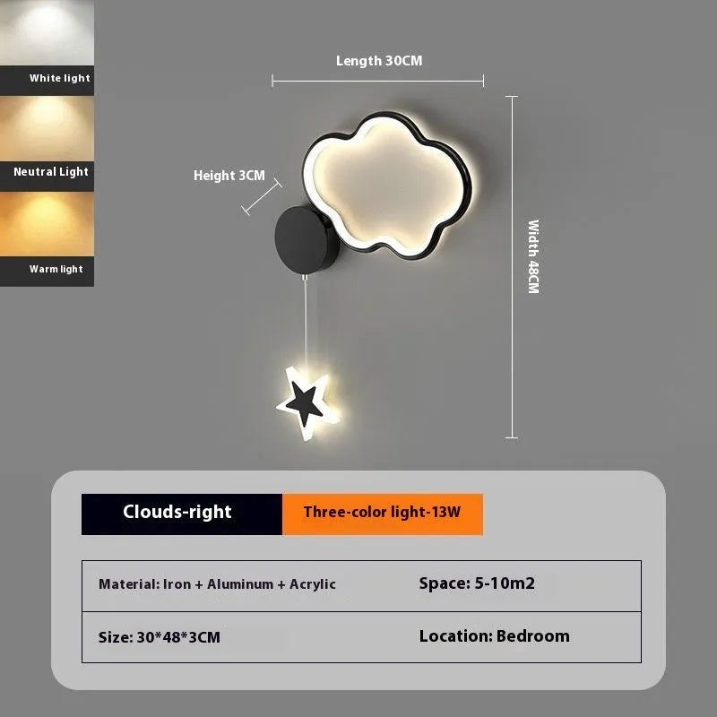 White cloud and five-pointed star children's wall mounted LED night light with three colour settings.