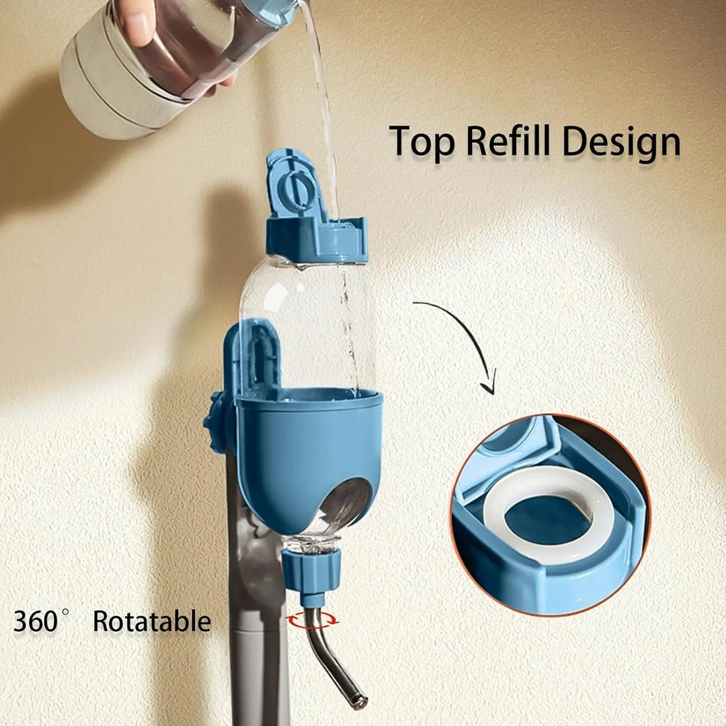 Blue small animal cage water bottle with rotatable nozzle and mounting bracket