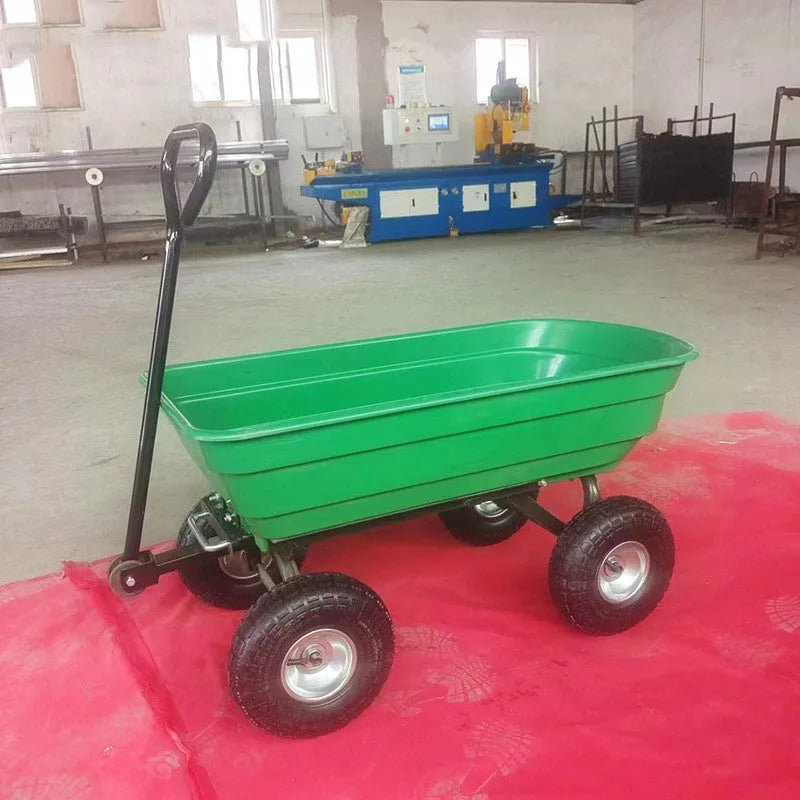 Green four-wheel plastic dumptruck with steel and PP construction, model TC2145