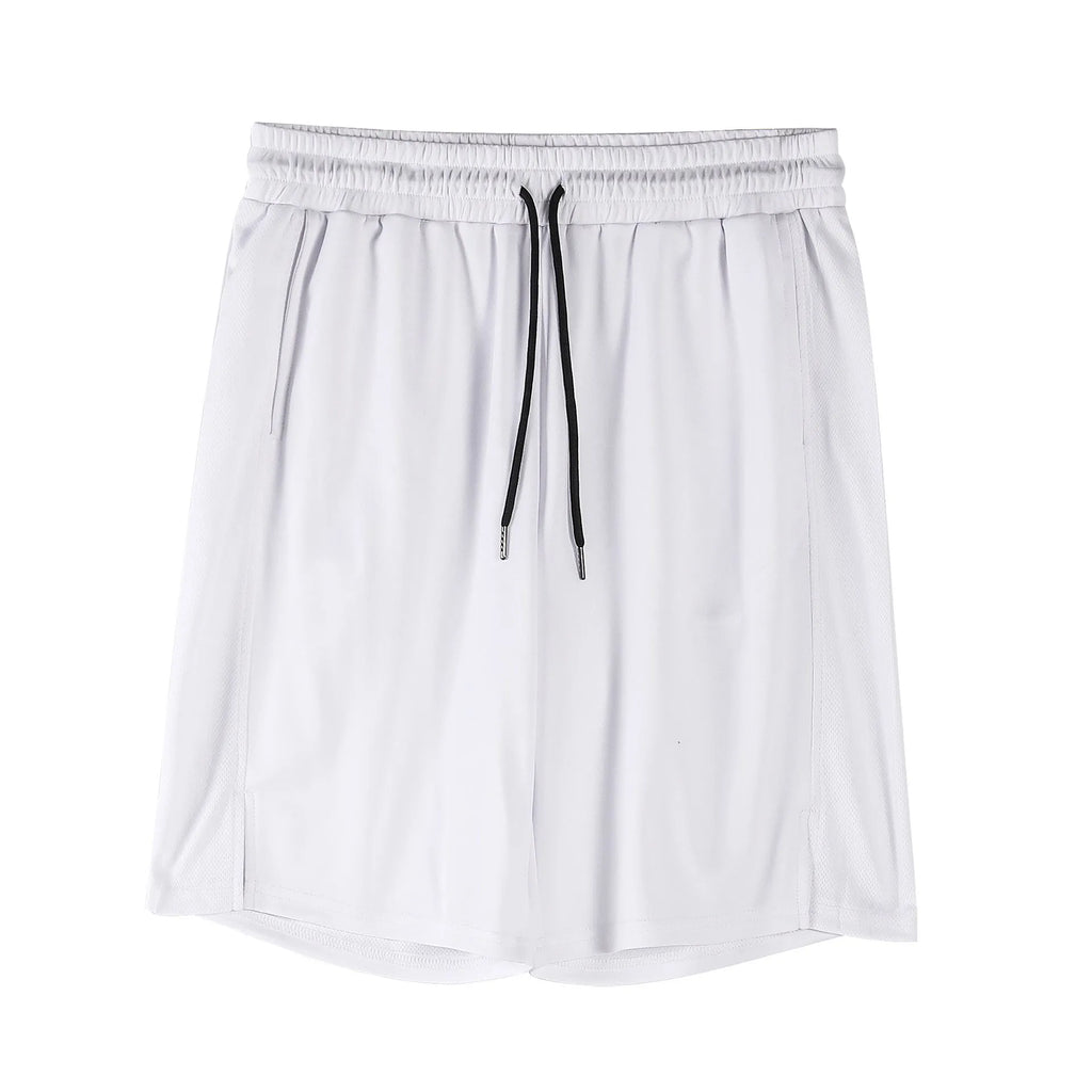 Men's black mesh capri shorts with elastic waistband and loose fit design