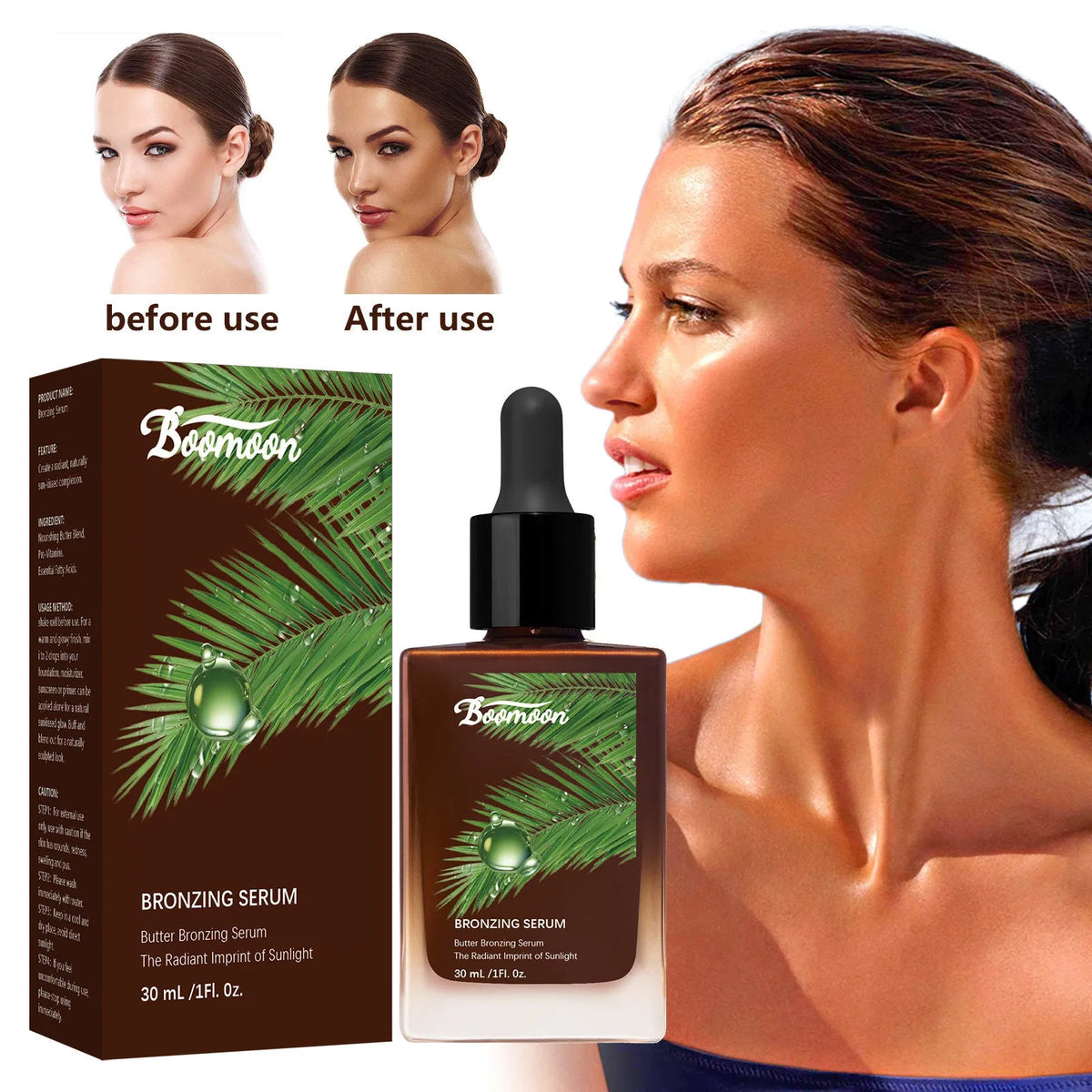 Bronze black nursing care solution in 101mm tall 30ml bottle for tanning moisturising