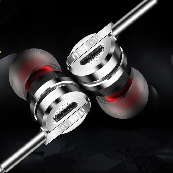 Black or silver metal in-ear HIFI headphones with inline microphone and controls on cable.