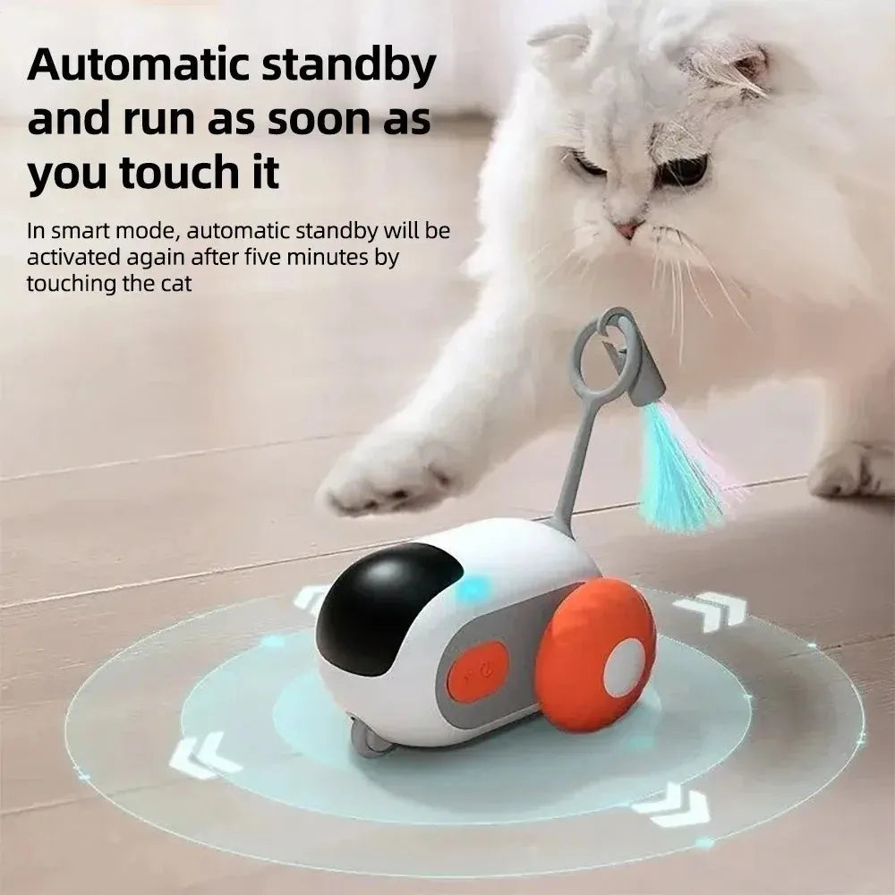 Smart cat toy car with feather teaser attachment in blue colour with remote control