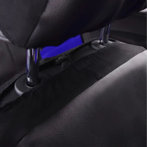 Set of black artificial leather car seat covers for front and rear seats with headrest covers