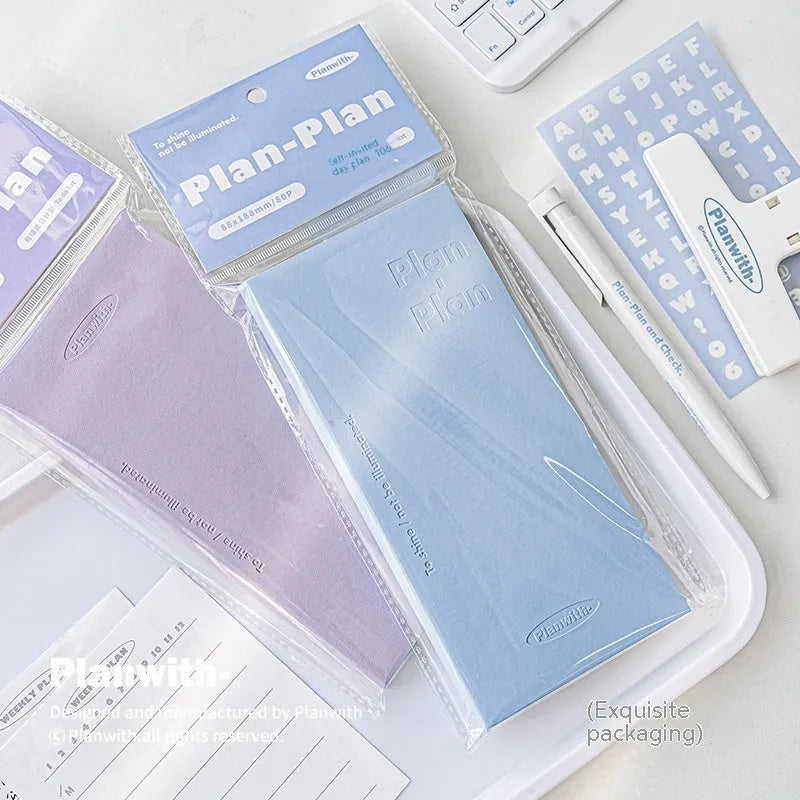 Embossed simple visual daily meter book notebook with choice of blue, grey, purple, white, or protective cover.