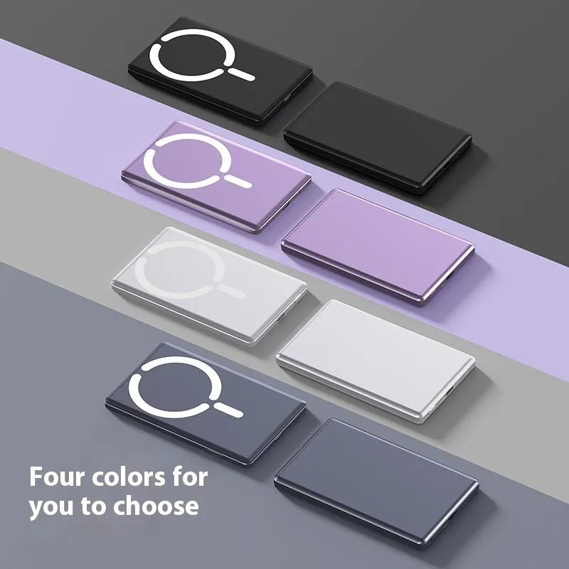 Ultra-thin magnetic power bank in four colours with alloy shell, 9mm thickness