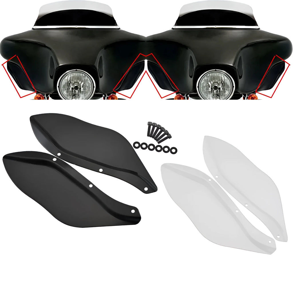 Harley-Davidson Touring motorcycle side wing windshield covers in black and transparent ABS plastic