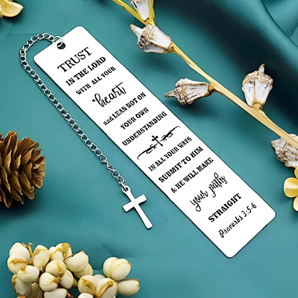 Stainless steel alloy bookmark with Bible verse engraving in European style design