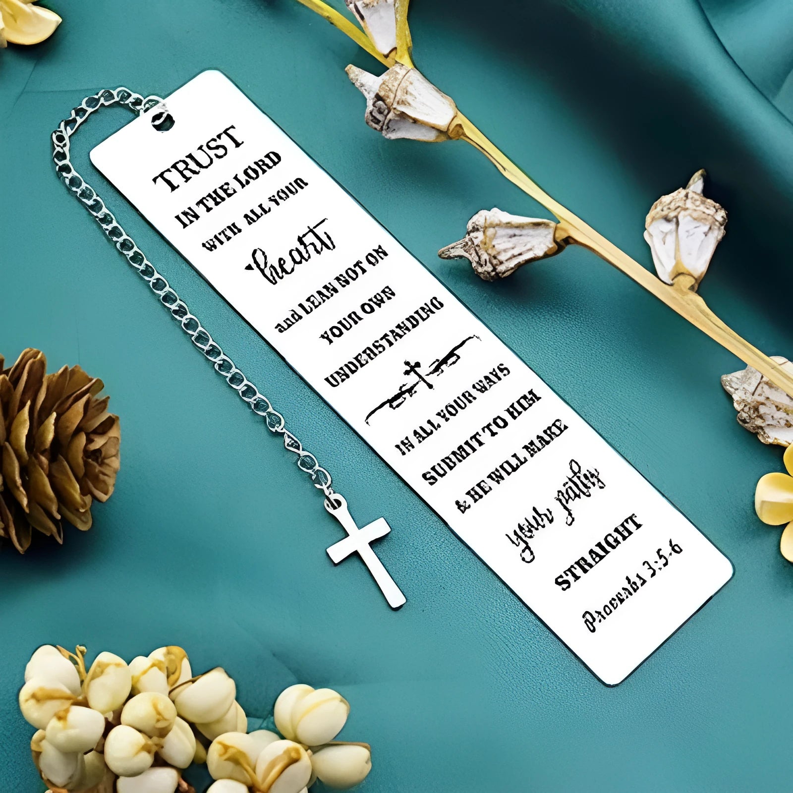 Stainless steel alloy bookmark with Bible verse engraving in European style design