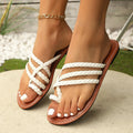 Women's clip-toe woven Roman sandals in artificial PU with rubber sole