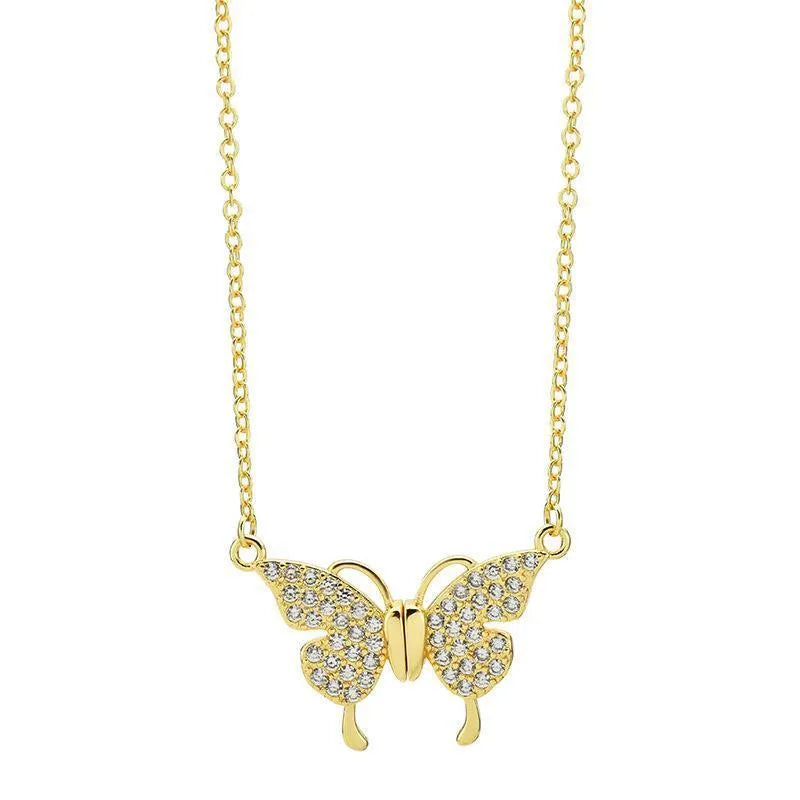 Women's magnetic fastening butterfly necklace with twisted titanium steel chain in gold colour