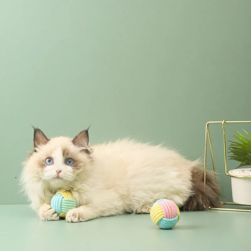 Handmade blue powder cat hair ball plush cotton toy measuring 5cm diameter