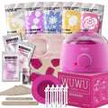 Professional 52-piece waxing kit with hard wax beans, warmer, lotion, and tools for face and body hair removal.
