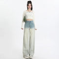 Gradient blue women's straight-leg wide-cut denim trousers laid flat