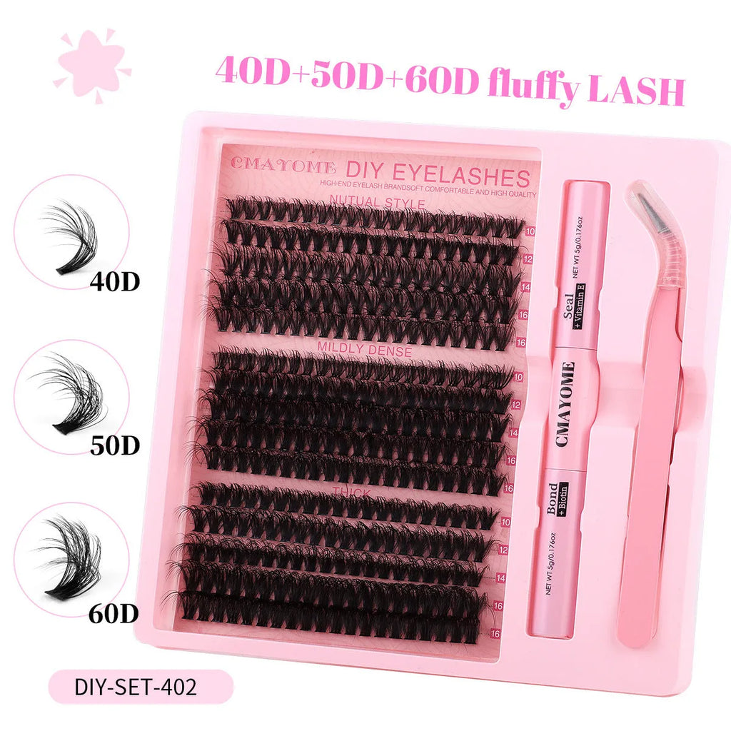 DIY false eyelashes kit with single cluster segments and application tweezers for customised eyelash extension