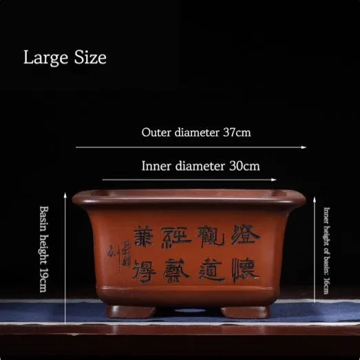 Large antique Chinese style purple clay flower pot for indoor plants and bonsai trees