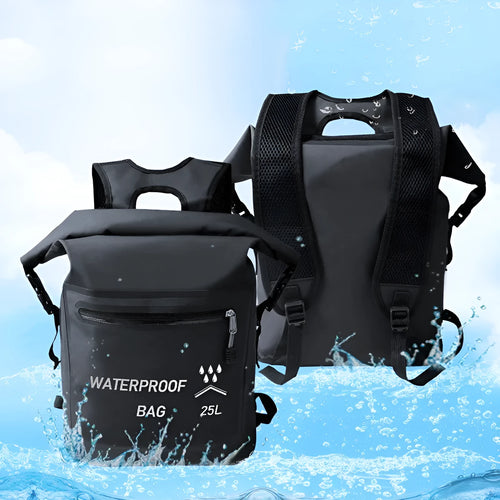 Black 25L outdoor waterproof backpack for swimming and river tracing